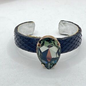 Ted Rossi Cuff Bracelet Black Snakeskin Pear Shape Swarovski Crystal Vtg Bold